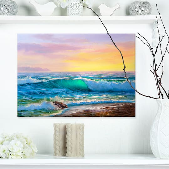Designart - Sunsets over ocean waves
